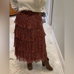 ANTONIO MELANI Floral Tiered Maxi Skirt with Belt Size 12